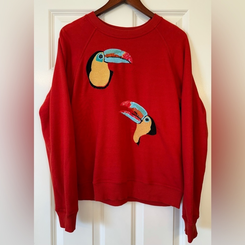Uzma Bozai Red Toucan Hand Embellished Sweater Size Medium